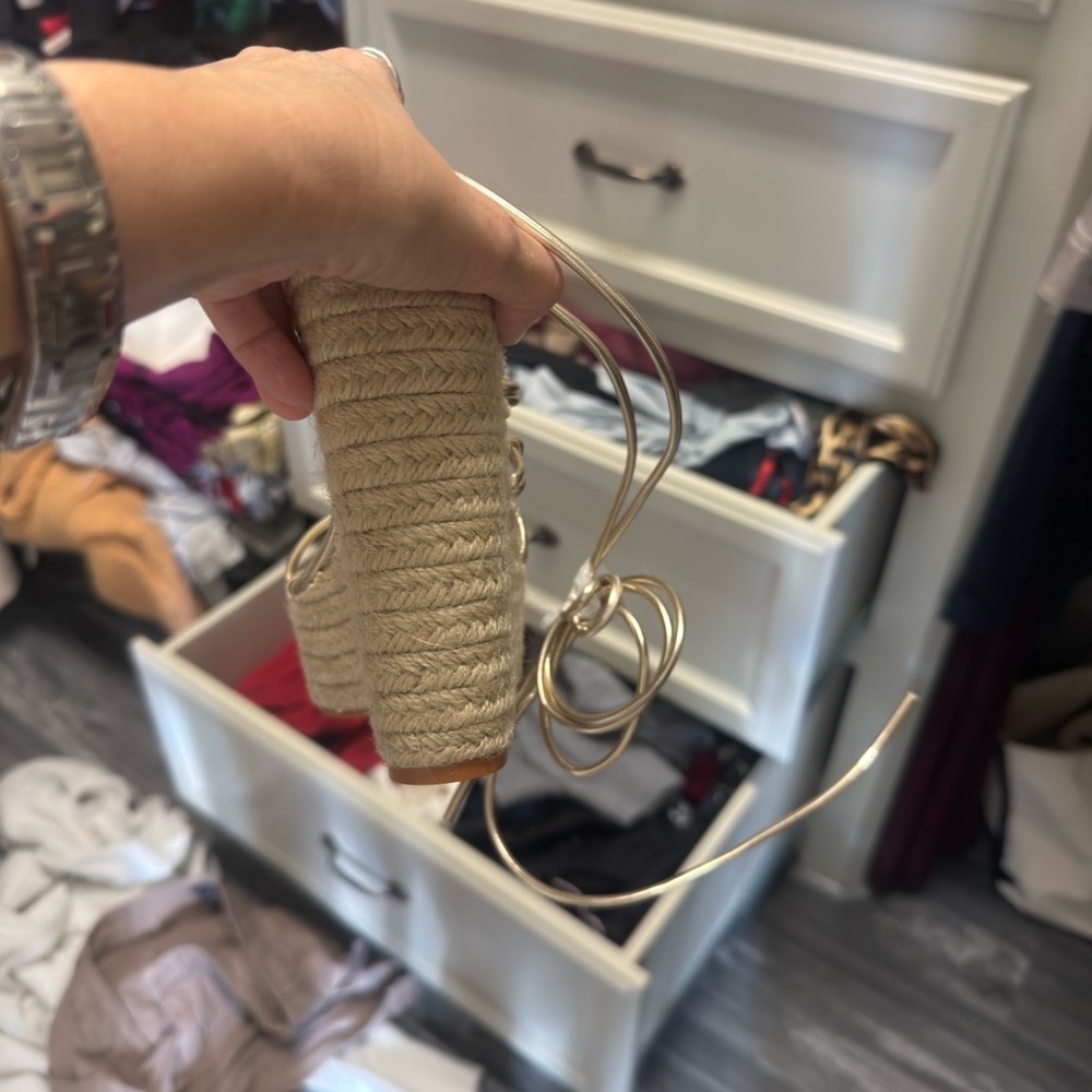 Beige Woven Platform Sandals